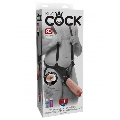 Страпон-система с телесной насадкой 11" Two Cocks One Hole Hollow Strap-On Suspender System - 30,5 см.